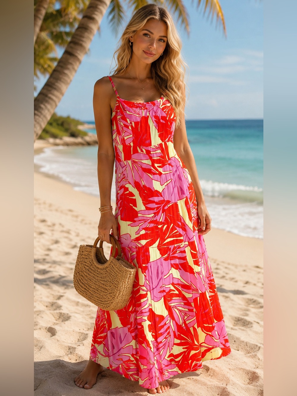 Sanctuary Floral Drop Seam Flowy Maxi Dress w/ Smocking & Adjustable Straps, S